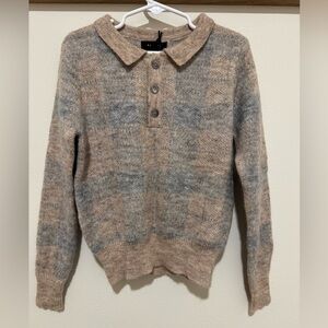 BAM•BOO Plaid Knit Collar Sweater 7 Year - Light Grey + Tan
